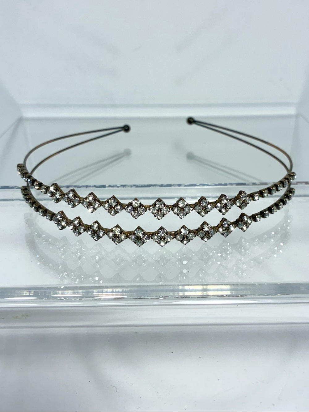 Double Row Crystal Rhinestone Headband Gold Tone Hair Accessory 1”